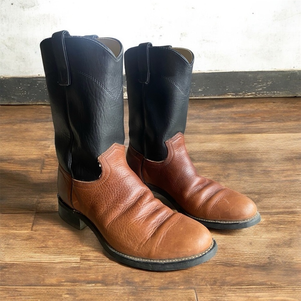 Vintage Texas Brand Western Boots Size 8D Made in USA  Leather Brown Black